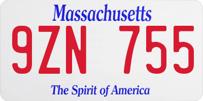 MA license plate 9ZN755