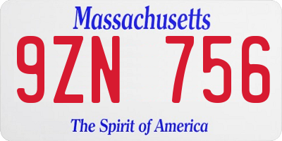 MA license plate 9ZN756