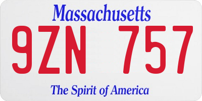 MA license plate 9ZN757