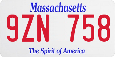 MA license plate 9ZN758