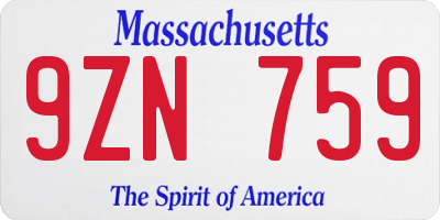 MA license plate 9ZN759