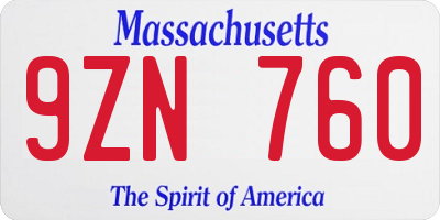 MA license plate 9ZN760