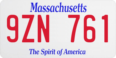 MA license plate 9ZN761