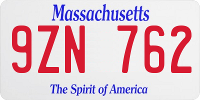 MA license plate 9ZN762