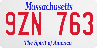 MA license plate 9ZN763