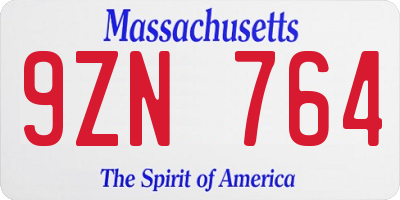 MA license plate 9ZN764