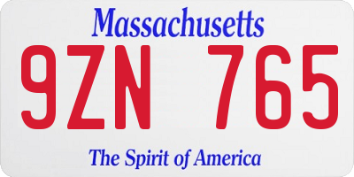 MA license plate 9ZN765