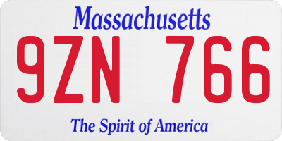 MA license plate 9ZN766