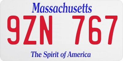 MA license plate 9ZN767