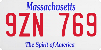 MA license plate 9ZN769