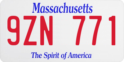 MA license plate 9ZN771