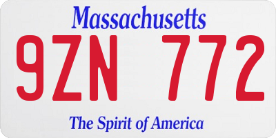 MA license plate 9ZN772