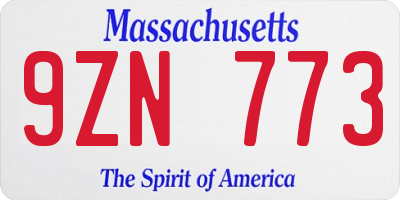 MA license plate 9ZN773