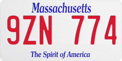 MA license plate 9ZN774