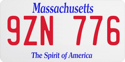MA license plate 9ZN776