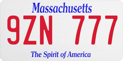 MA license plate 9ZN777