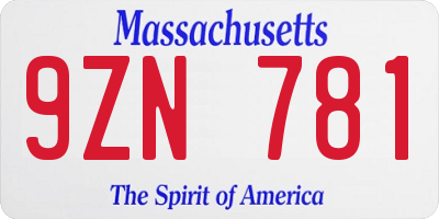 MA license plate 9ZN781