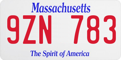MA license plate 9ZN783