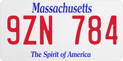 MA license plate 9ZN784