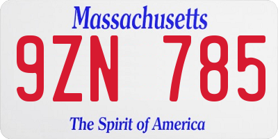 MA license plate 9ZN785