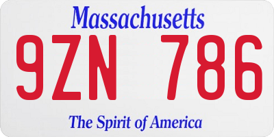 MA license plate 9ZN786