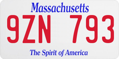 MA license plate 9ZN793