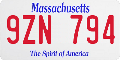 MA license plate 9ZN794