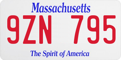 MA license plate 9ZN795