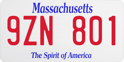 MA license plate 9ZN801