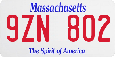 MA license plate 9ZN802