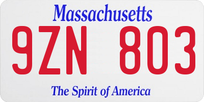 MA license plate 9ZN803