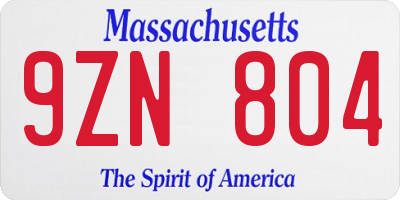 MA license plate 9ZN804