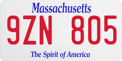 MA license plate 9ZN805