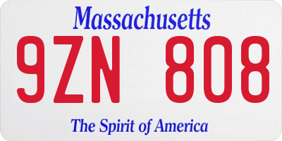 MA license plate 9ZN808