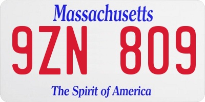 MA license plate 9ZN809