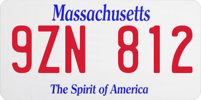 MA license plate 9ZN812