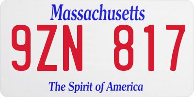 MA license plate 9ZN817
