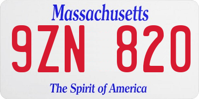 MA license plate 9ZN820