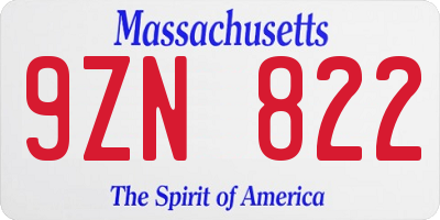 MA license plate 9ZN822