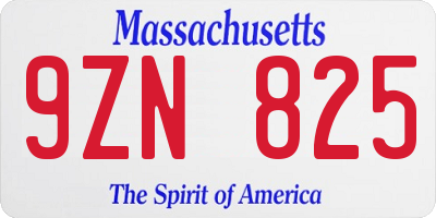 MA license plate 9ZN825