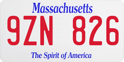 MA license plate 9ZN826