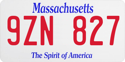 MA license plate 9ZN827