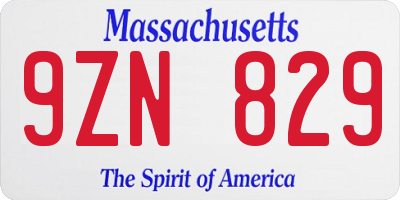 MA license plate 9ZN829