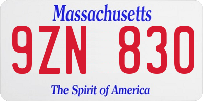 MA license plate 9ZN830