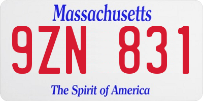 MA license plate 9ZN831