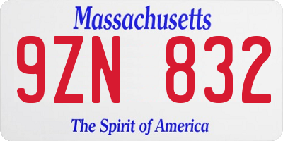 MA license plate 9ZN832