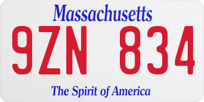 MA license plate 9ZN834