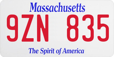 MA license plate 9ZN835