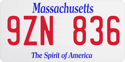 MA license plate 9ZN836