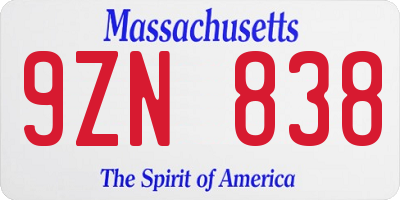 MA license plate 9ZN838